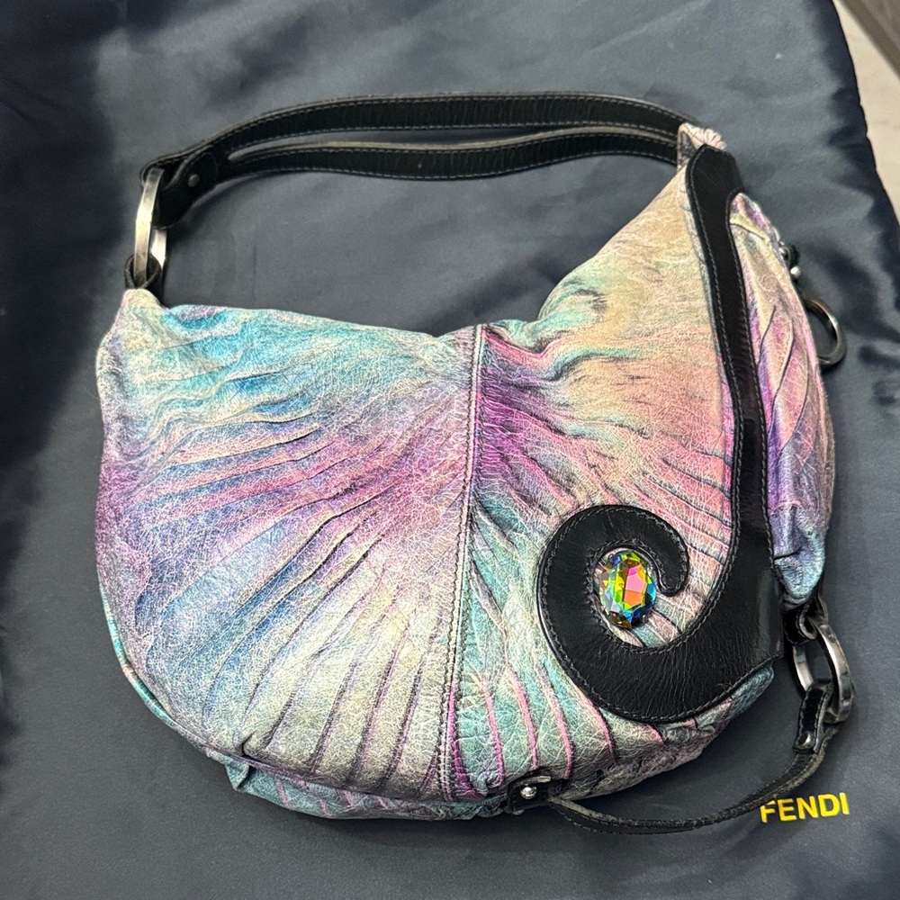 Fendi Iridescent Hobo Bag with Black Accents and Swarovski crystals (mermaid)